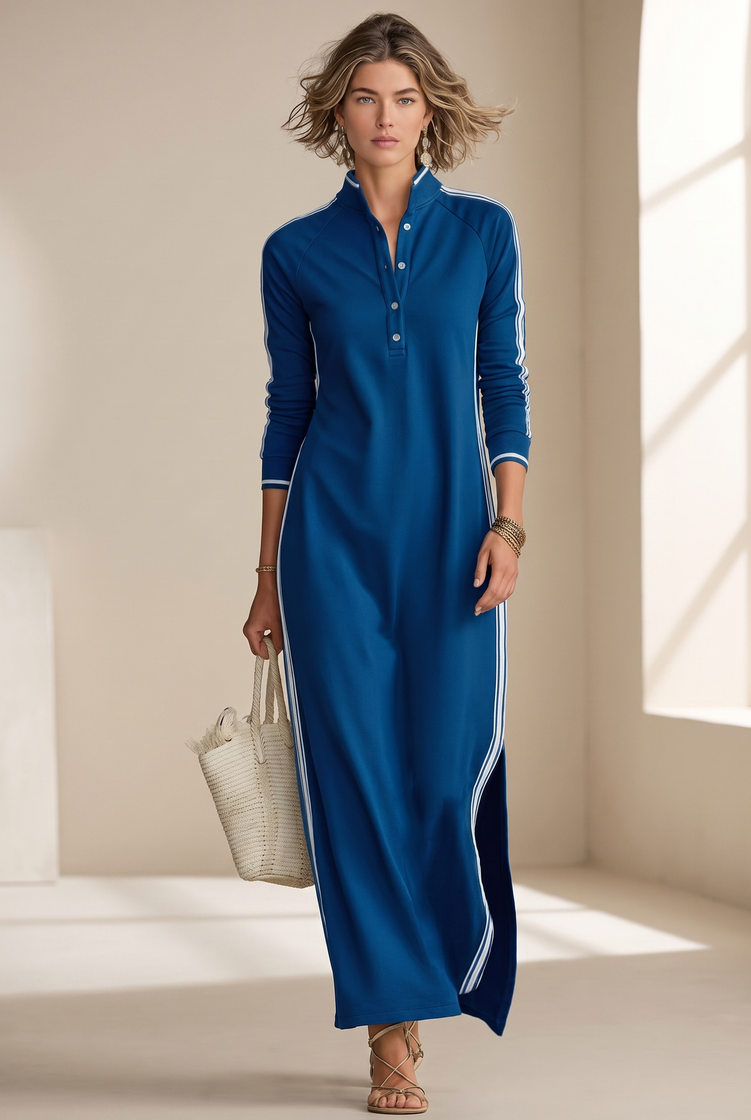 Barbara | White-Trimmed Maxi Sweatshirt Dress