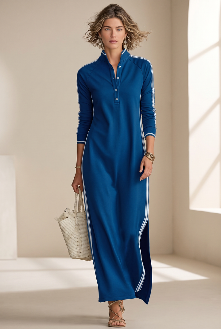 Barbara | White-Trimmed Maxi Sweatshirt Dress