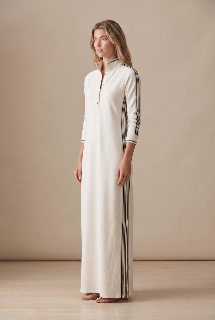 Barbara | White-Trimmed Maxi Sweatshirt Dress