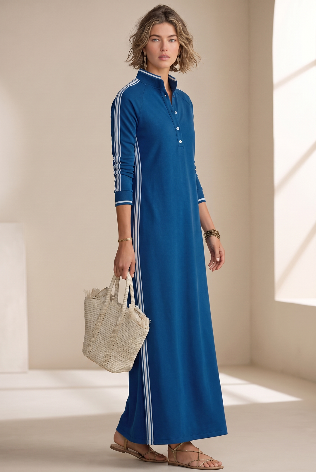 Barbara | White-Trimmed Maxi Sweatshirt Dress
