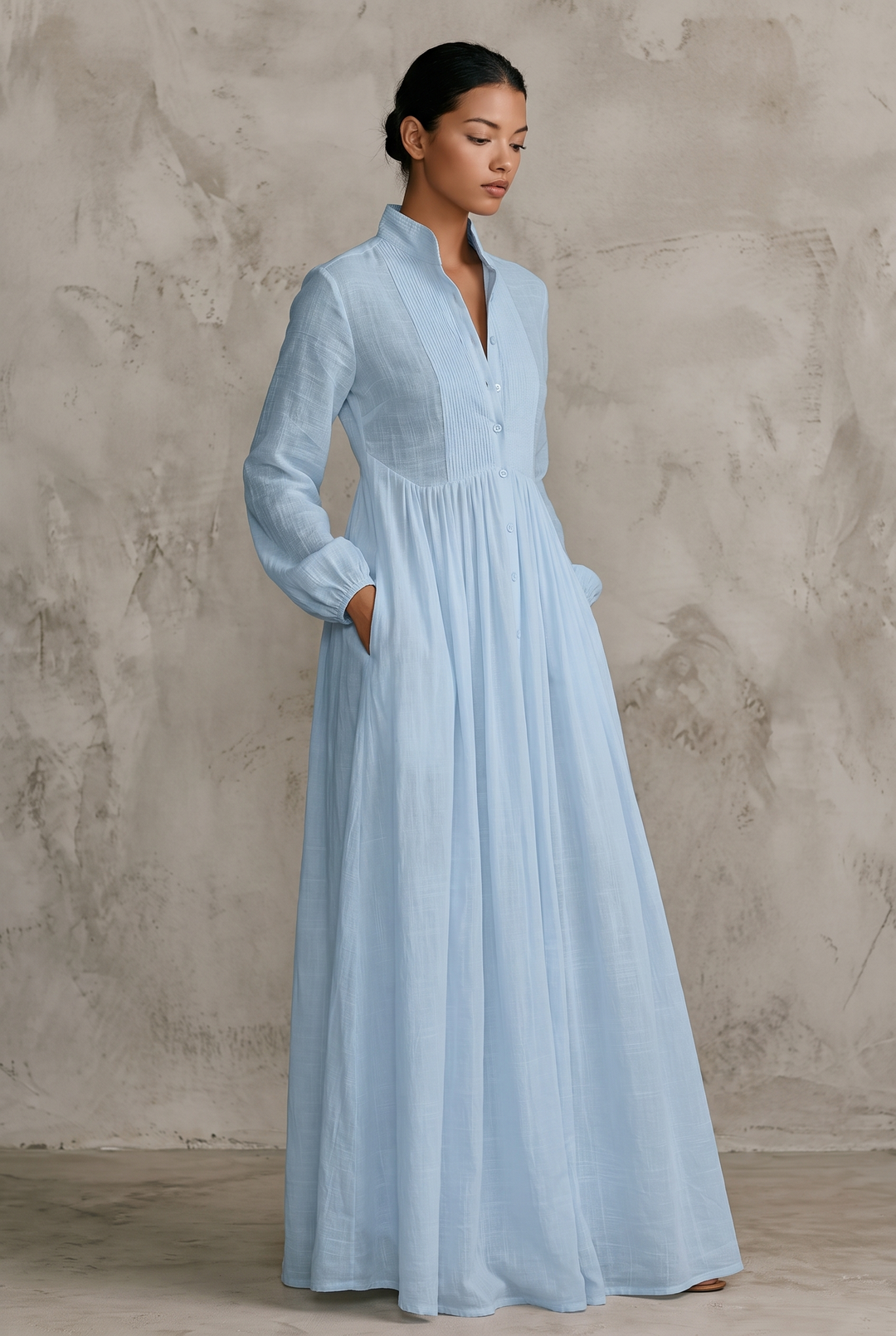 Diane | Patchwork Stand-Collar Maxi Dress