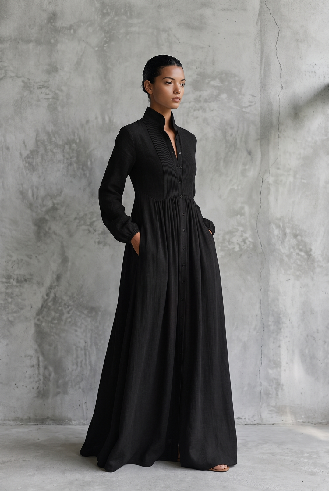 Diane | Patchwork Stand-Collar Maxi Dress