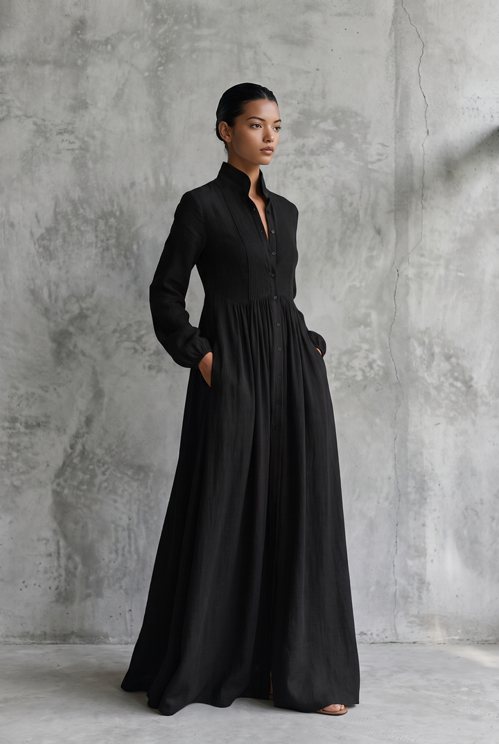 Diane | Patchwork Stand-Collar Maxi Dress