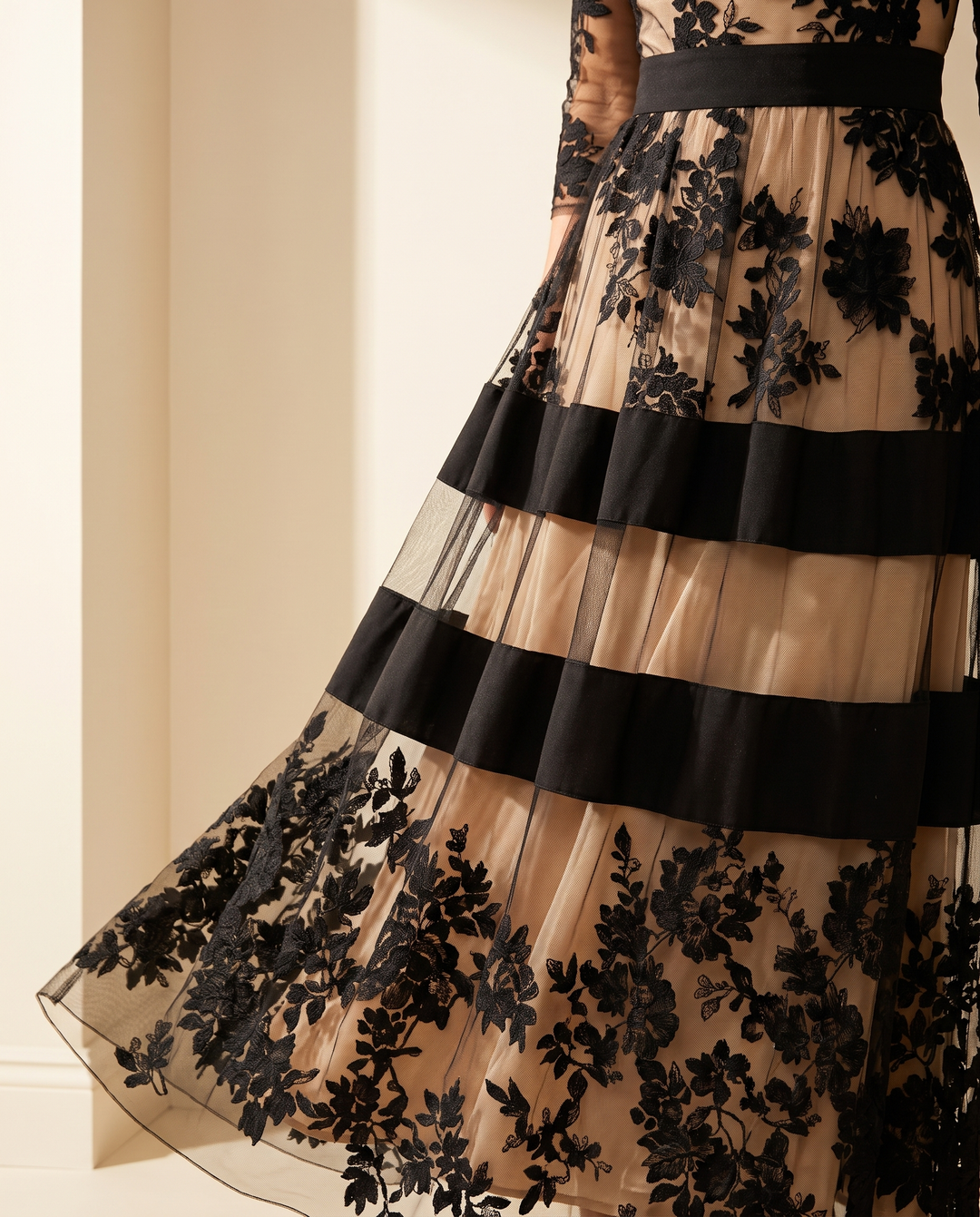 Josephine | Elegant Black Lace Midi A-Line Dress