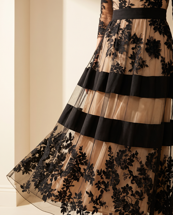 Josephine | Elegant Black Lace Midi A-Line Dress