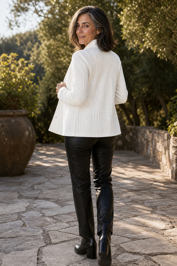 Wearbella | Textured Knit Stand-Collar Open-Front Blazer