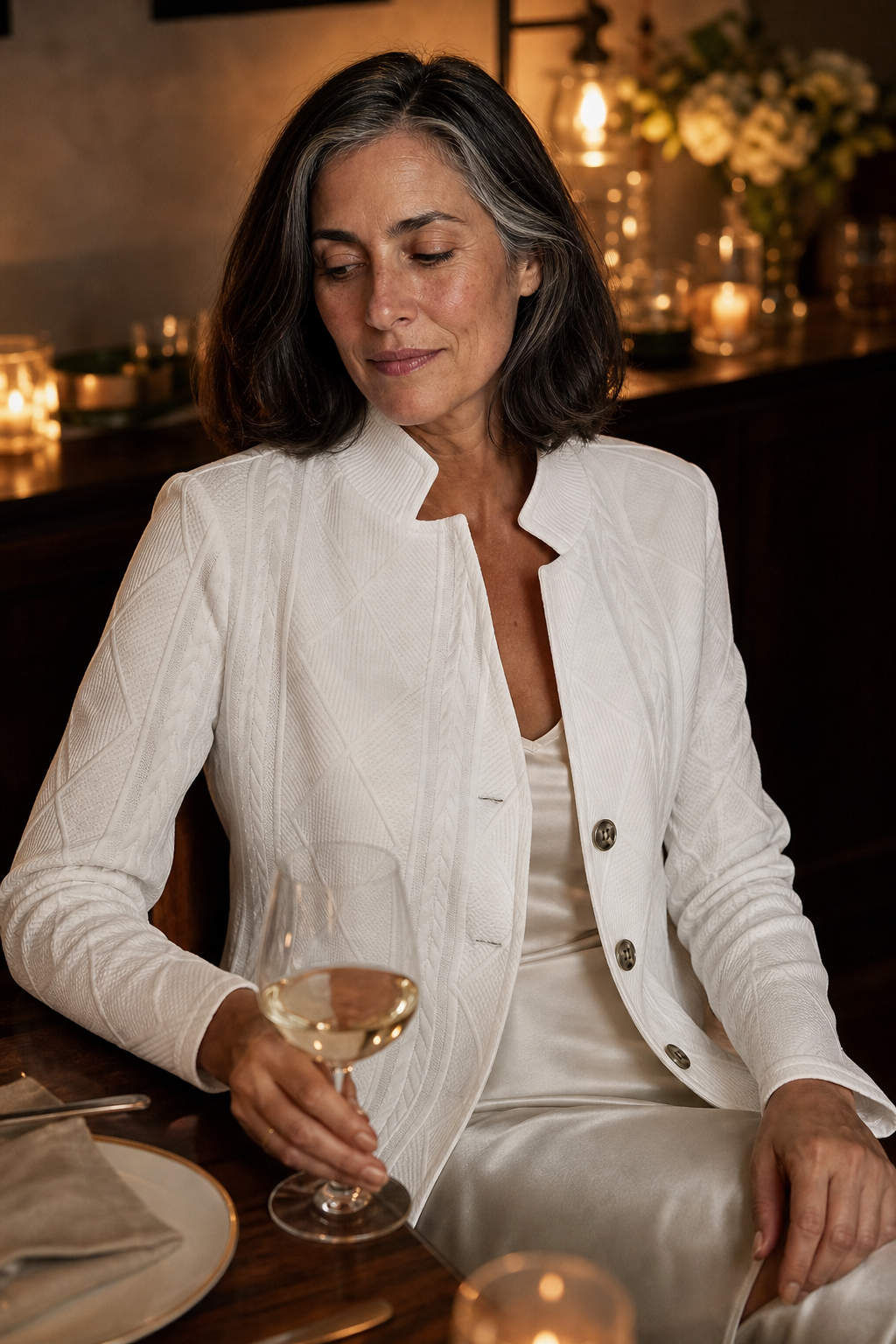 Wearbella | Textured Knit Stand-Collar Open-Front Blazer