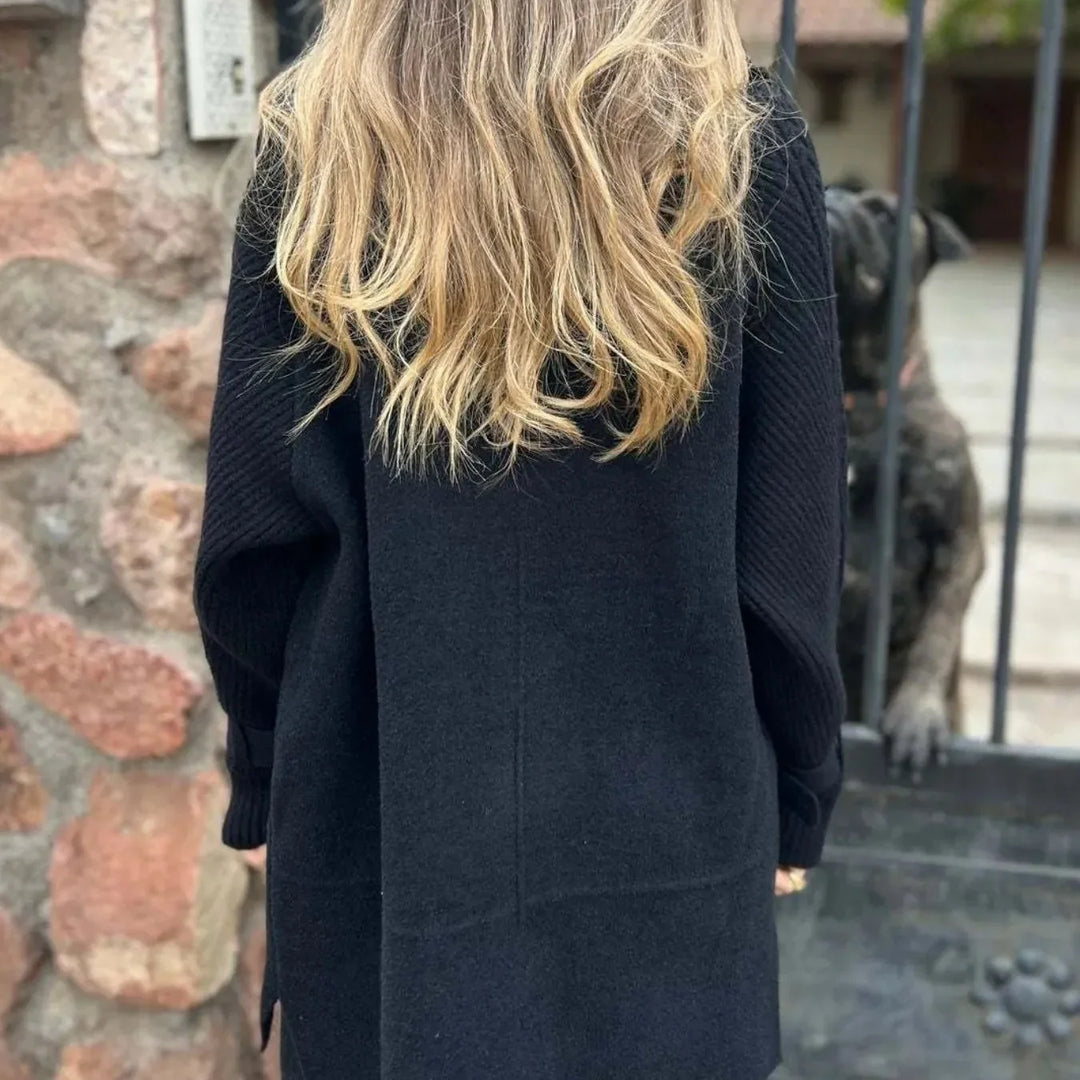 Matilda | Double-Breasted Knit-Sleeve Long Coat