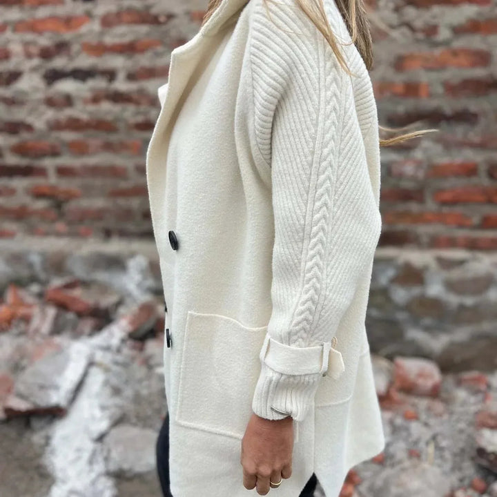 Matilda | Double-Breasted Knit-Sleeve Long Coat