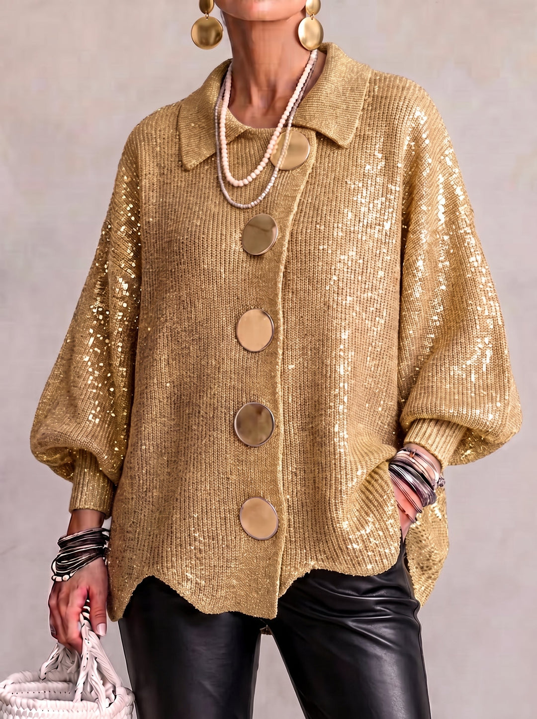 Isadora | Oversized Collared Cardigan With Large Metal Buttons