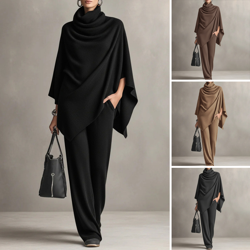 Audrey | Velvet Cape & Fluid Pants Set