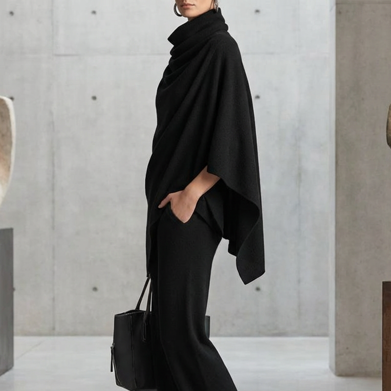 Audrey | Velvet Cape & Fluid Pants Set